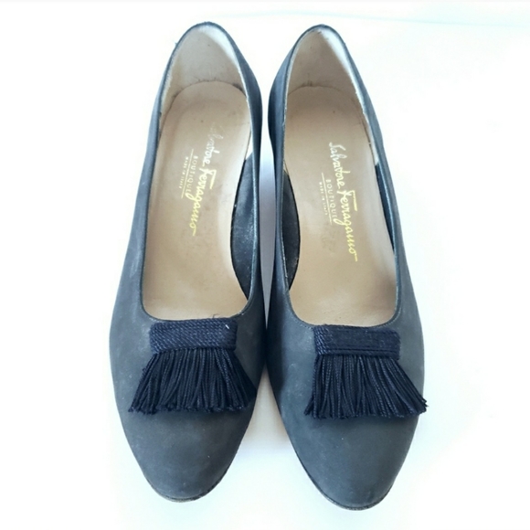 Salvatore Ferragamo Charcoal Tasseled Pumps Size 9.5